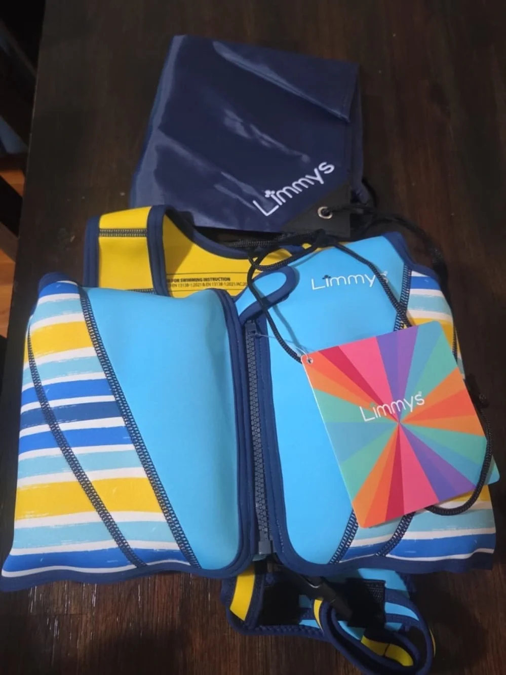 Kids Blue Stripe Swim Vest - Blue/Yellow